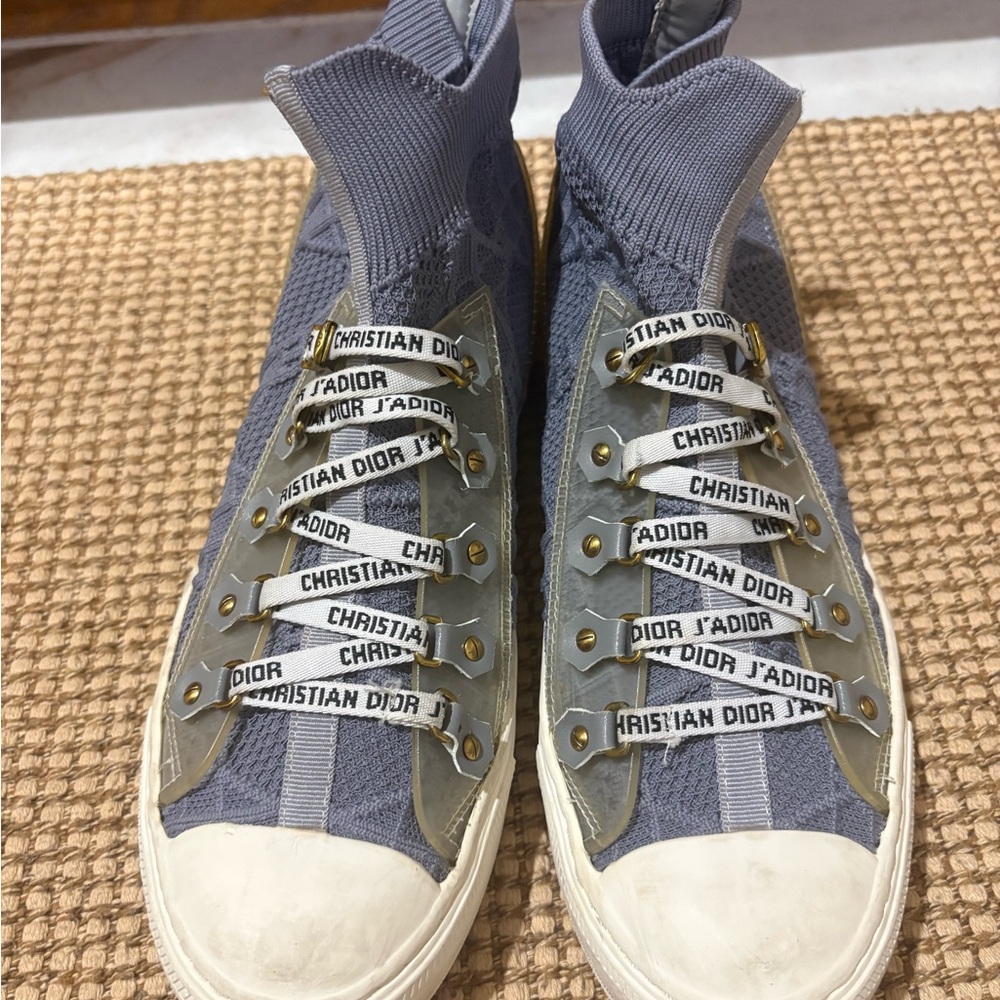 Dior Grey Knit Sock Ankle Boots with White Logo Laces